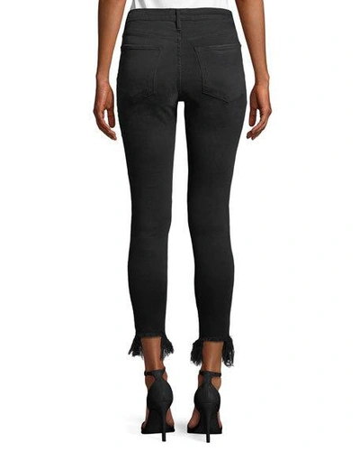 Shop Frame Le High Skinny Stiletto Jeans W/ Frayed Hem In Black