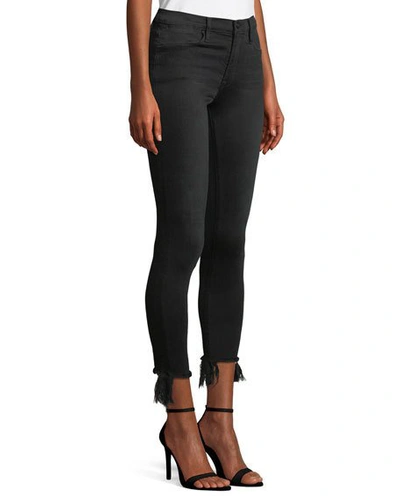 Shop Frame Le High Skinny Stiletto Jeans W/ Frayed Hem In Black