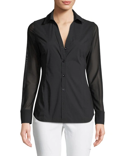 Shop Anatomie Beth Mesh-sleeve Button-front Shirt In Black