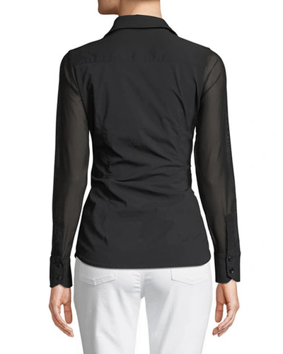 Shop Anatomie Beth Mesh-sleeve Button-front Shirt In Black