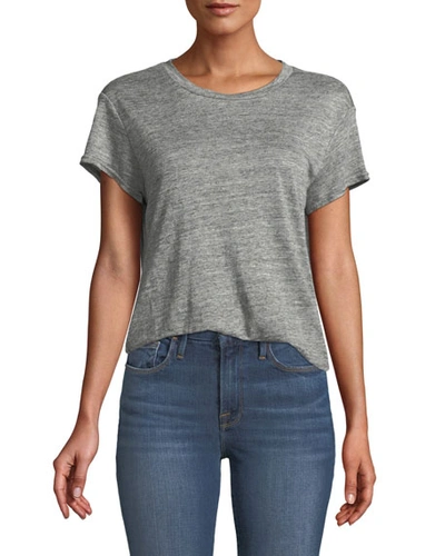 Shop Frame Classic Heathered Linen Crewneck Tee In Gray