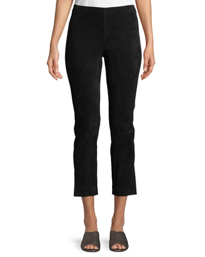 Shop Vince Stretch-suede Split Hem Crop Pants In Black