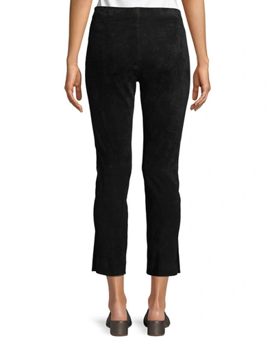 Shop Vince Stretch-suede Split Hem Crop Pants In Black