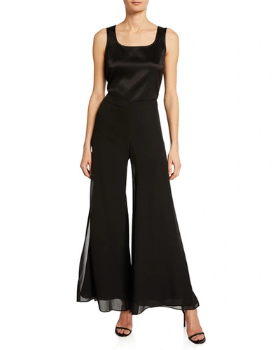 Shop St John Georgette Wide-leg Pants In Caviar