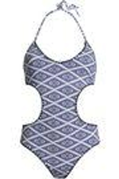 Shop Tart Collections Woman Maya Cutout Printed Halterneck Swimsuit Blue