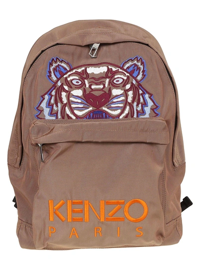 Shop Kenzo Tiger Embroidered Backpack In Dark Camel
