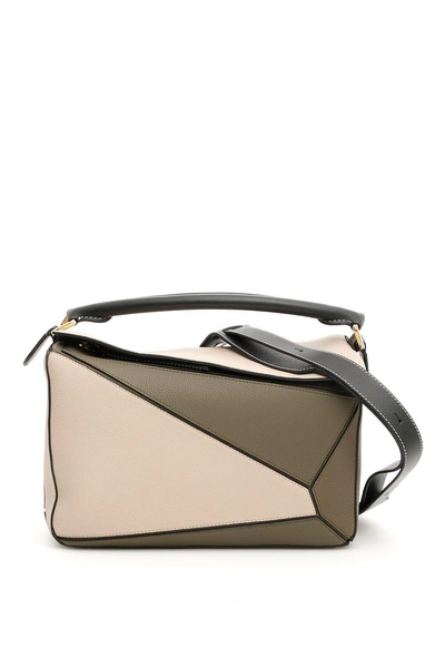 Shop Loewe Multicolor Leather Puzzle Bag In Oat Khaki Greenbeige