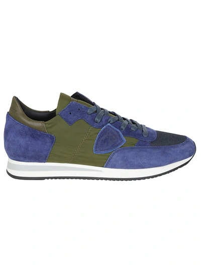 Shop Philippe Model Logo Patch Sneakers In Blu Verde