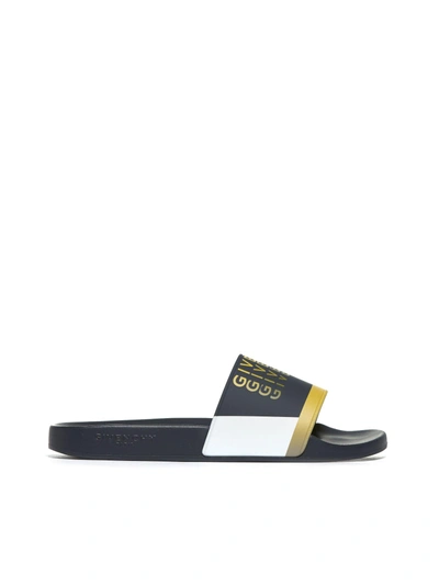 Shop Givenchy Paris Sliders In Blu/giallo