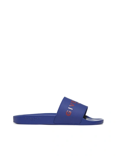 Shop Givenchy Logo Sliders In Bluette/rosso