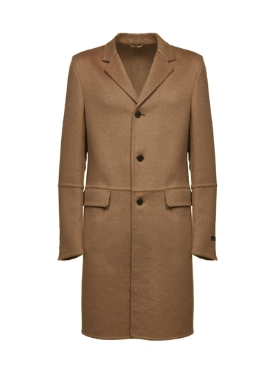 Shop Prada Single Breasted Coat In Cammello