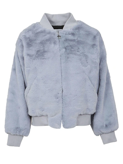 Shop Chiara Ferragni Fur Bomber Jacket In Azzurro