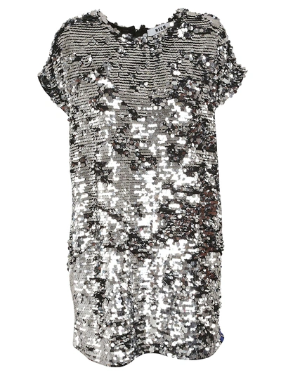 Shop Msgm Sequin Loose Dress In Argento
