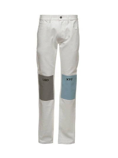 Shop Raf Simons Color Block Fitted Jeans In Bianco