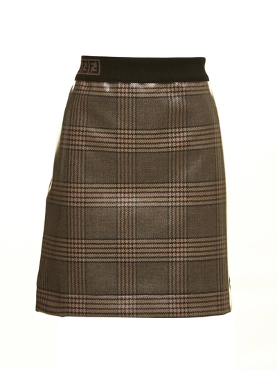 Shop Fendi Varnished Checked Mini Skirt In Marrone Beige