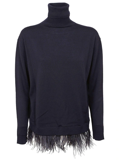 Shop P.a.r.o.s.h Feather Trim Sweater In Blu