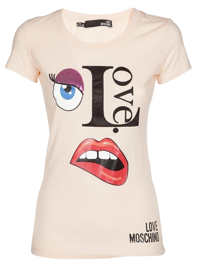 Shop Love Moschino Face T-shirt In Salmone
