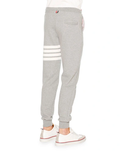 Shop Thom Browne Men's Classic Drawstring Sweatpants With Stripe Detail In Lt Grey/optic Whi