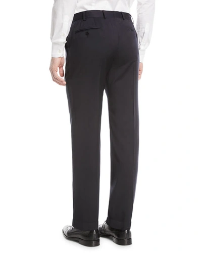 Shop Emporio Armani Basic Flat-front Wool Trousers In Navy