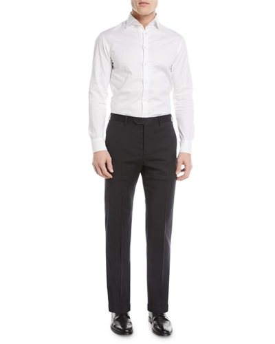 Shop Emporio Armani Basic Flat-front Wool Trousers In Navy