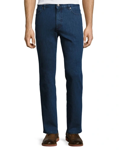 Shop Ermenegildo Zegna Men's Stretch-denim Straight Regular-fit Jeans In Blue