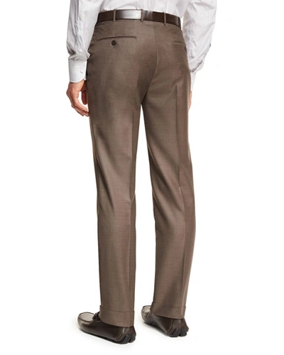 Shop Ermenegildo Zegna Men's Trofeo&reg; Wool Flat-front Trousers In Brown