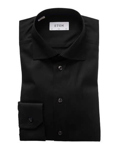 Shop Eton Slim-fit Twill Dress Shirt In Black