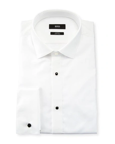 Hugo Boss Hank Slim Fit Easy Iron Bibbed Tuxedo Shirt In White