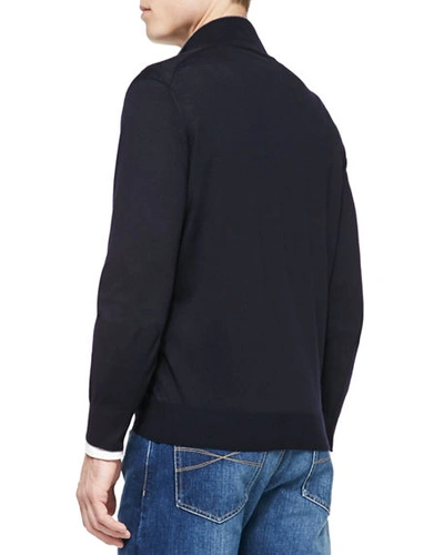 Shop Brunello Cucinelli Fine-gauge Full-zip Sweater In Navy