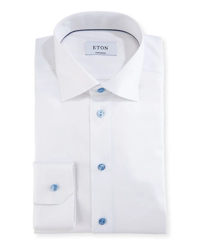 Shop Eton Contemporary Fit Twill Shirt With Blue Buttons In White