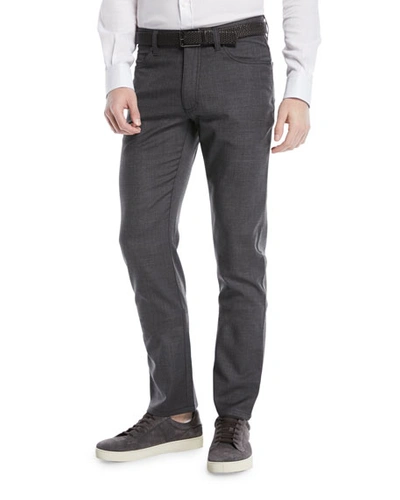 Shop Ermenegildo Zegna Men's Regular-fit Textured Wool-blend 5-pocket Pants In Gray