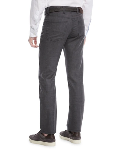 Shop Ermenegildo Zegna Men's Regular-fit Textured Wool-blend 5-pocket Pants In Gray