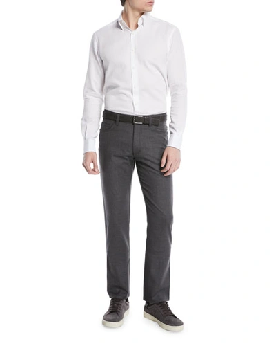 Shop Ermenegildo Zegna Men's Regular-fit Textured Wool-blend 5-pocket Pants In Gray