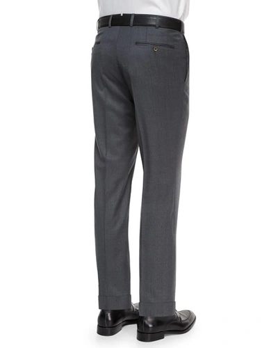 Shop Ermenegildo Zegna Men's Flat-front Wool Regular-fit Trousers In Gray