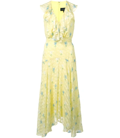 Shop Saloni Yellow Rita Floral Midi Dress