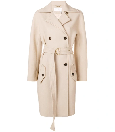 Shop Chloé Neutral Belted Double Breast Coat