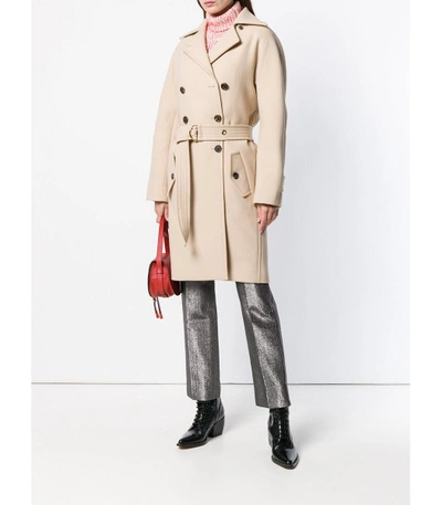 Shop Chloé Neutral Belted Double Breast Coat