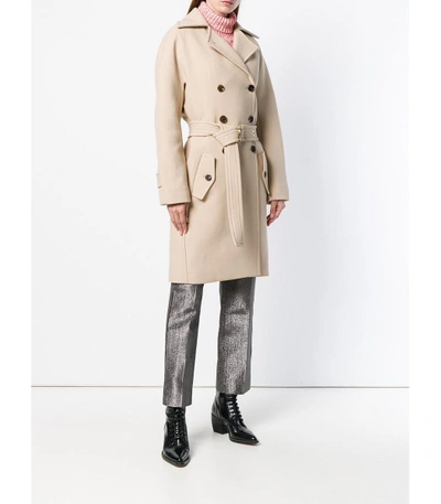 Shop Chloé Neutral Belted Double Breast Coat