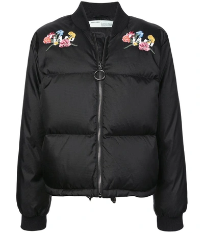 Shop Off-white Black Embroidered Bomber Jacket