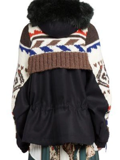 Shop Sacai Wool Sweater-coat In Ecru Navy