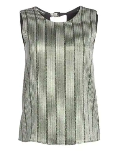 Shop Emporio Armani Multistripe Lurex-knit Sleeveless Blouse In Laser Green