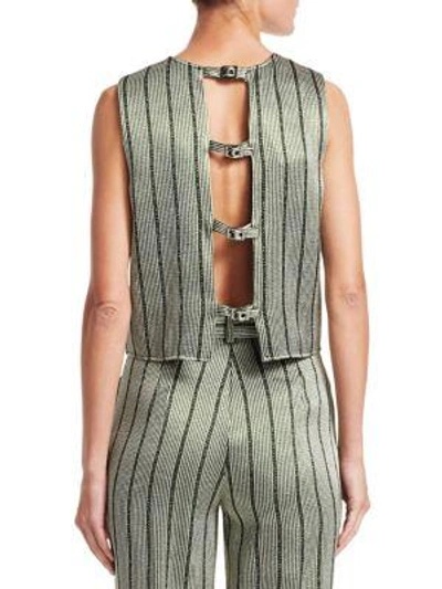 Shop Emporio Armani Multistripe Lurex-knit Sleeveless Blouse In Laser Green