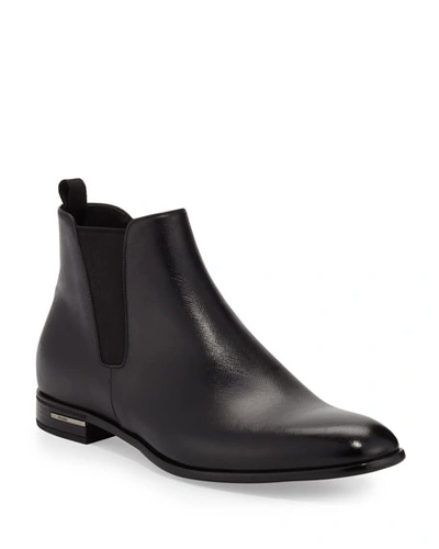 Shop Prada Saffiano Leather Chelsea Boots In Black