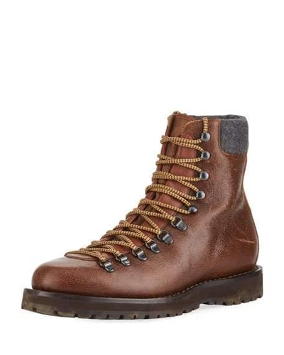 Shop Brunello Cucinelli Men's Calf Leather Hiker Boot In Brown
