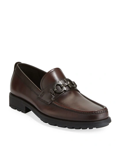 Shop Ferragamo Men's David Leather Lug-sole Loafer In Brown