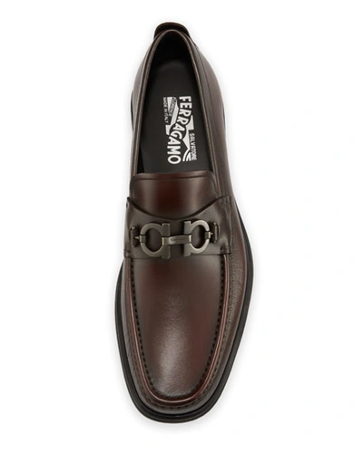 Shop Ferragamo Men's David Leather Lug-sole Loafer In Brown