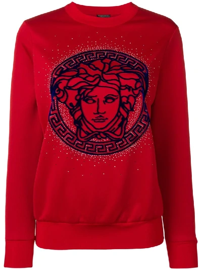 Shop Versace Studded Medusa Head Sweatshirt - Red