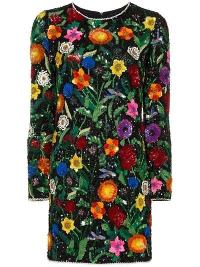 Shop Ashish Floral Sequin Embellished Mini Dress - Multicolour