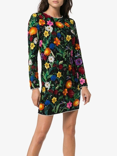 Shop Ashish Floral Sequin Embellished Mini Dress - Multicolour