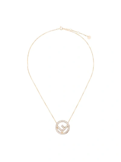 Shop Fendi Crystal Logo Pendant Necklace - Metallic